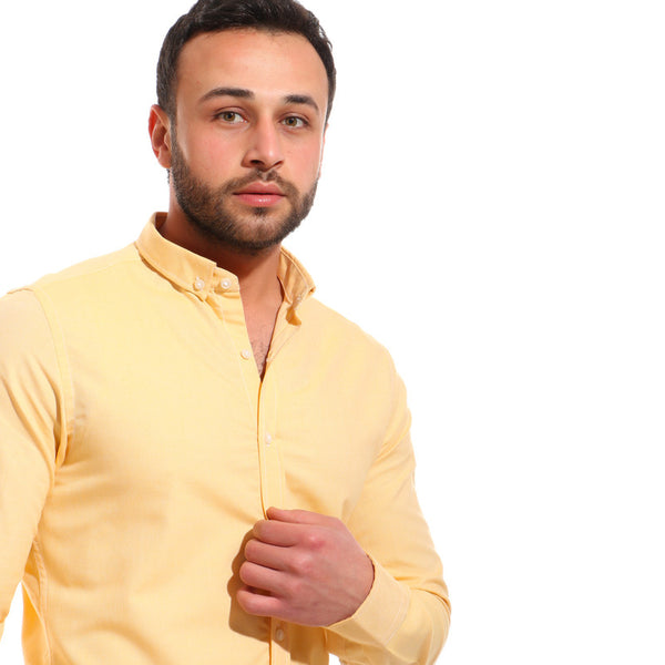 قميص بأكمام طويلة من القطن الأساسي بأزرار - أصفر أشقر