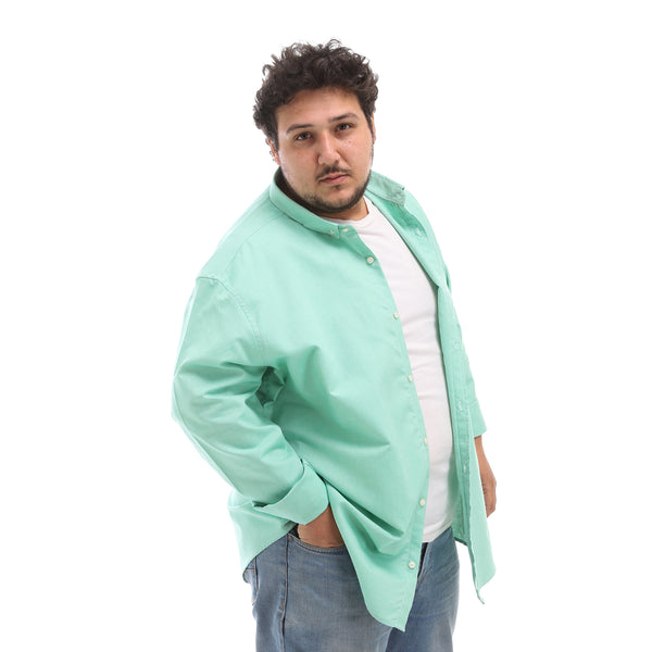 Casual Solid Plus Size Buttoned Shirt - Sea Foam Green
