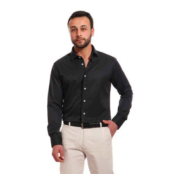 solid cotton full sleeves shirt - black