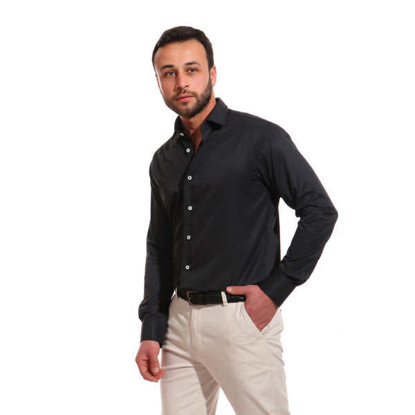 solid cotton full sleeves shirt - black