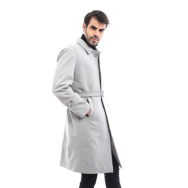 Full Buttoned Collar Neck Coat - Heather Grey