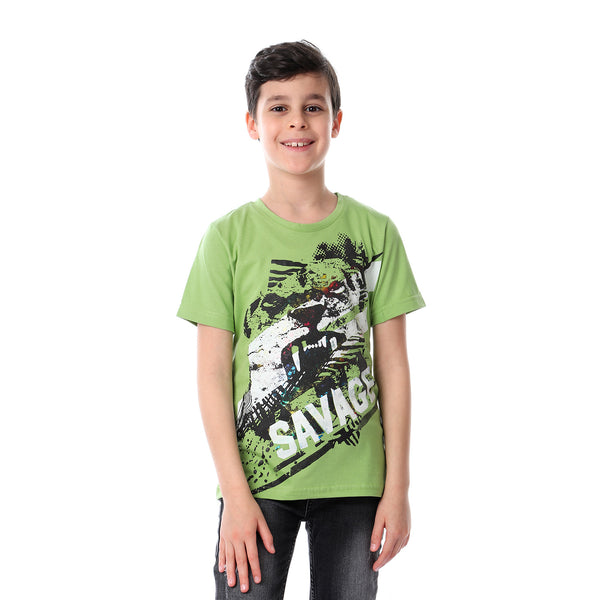 boys colorful printed green t-shirt