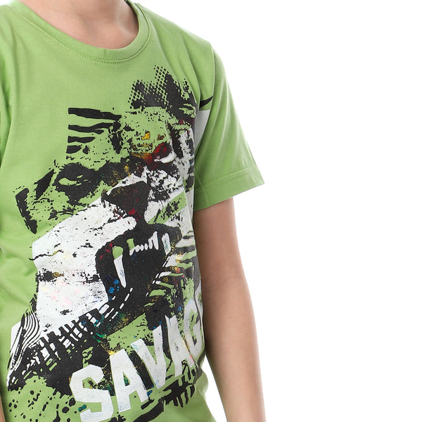 boys colorful printed green t-shirt