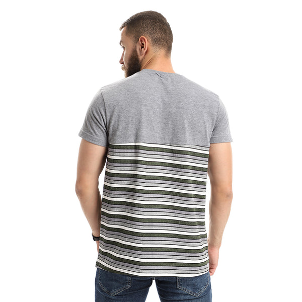 stitched yeah striped heather grey - olive tee
