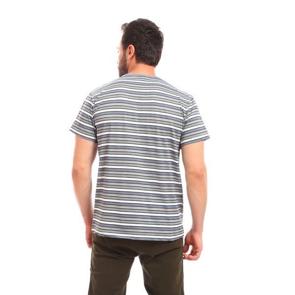 stitched - striped round collar t-shirt - blue