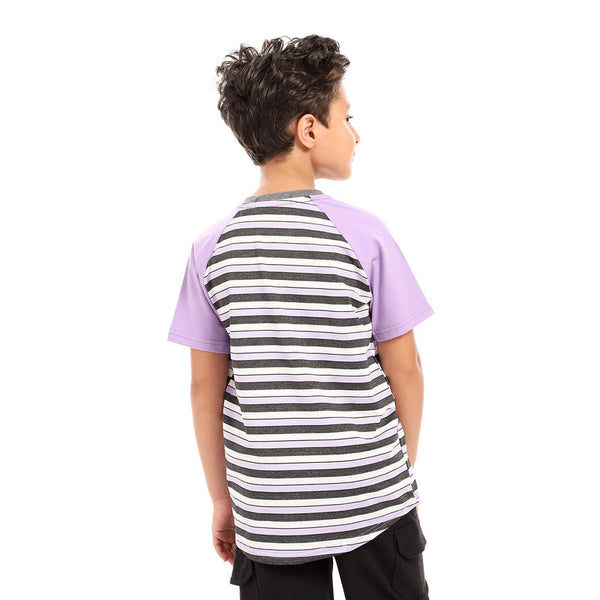 side patch striped boys t-shirt - lilac