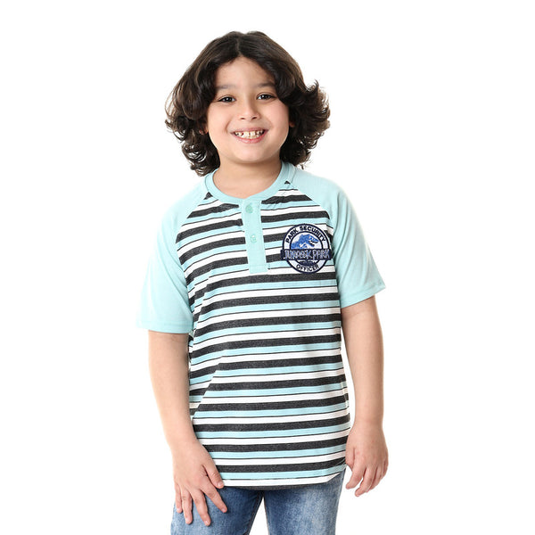 boys round colar with botton closure t-shirt - aqua marine