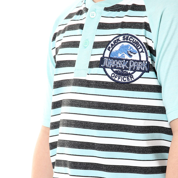 boys round colar with botton closure t-shirt - aqua marine