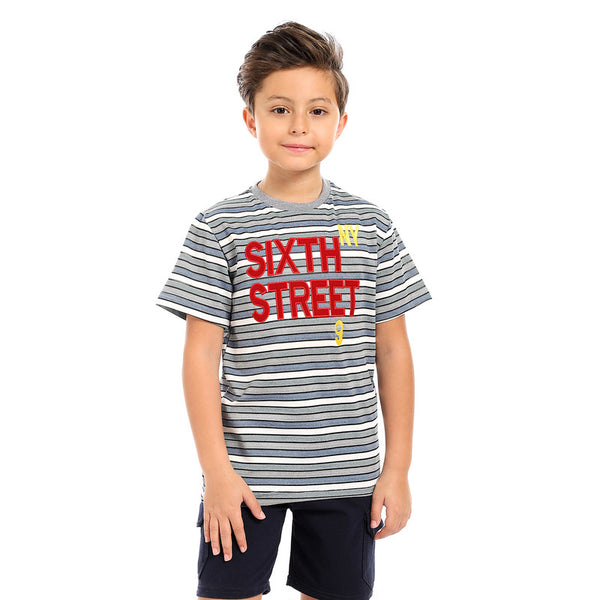 slip on front stitched boys t-shirt - blue