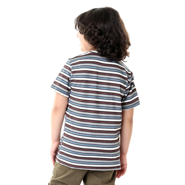 boys striped front stitched round neck t-shirt - maroon