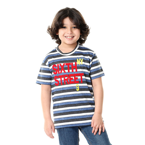 boys striped front stitched round neck t-shirt - white