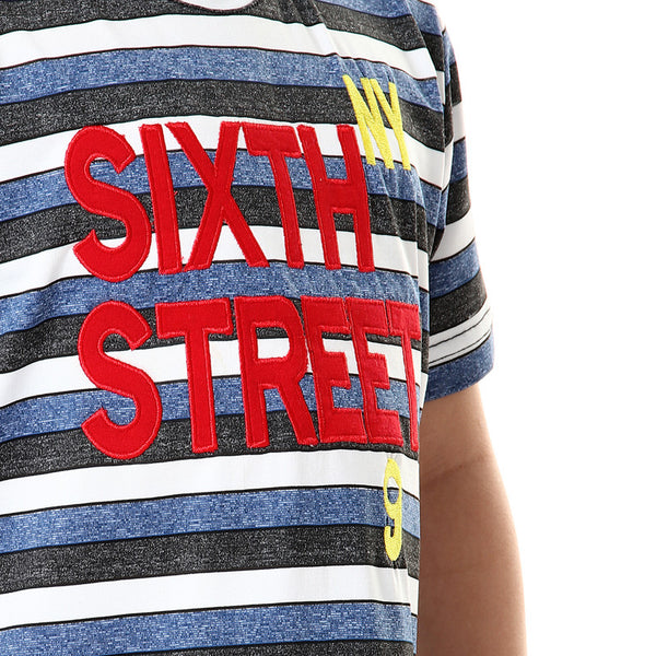 boys striped front stitched round neck t-shirt - white