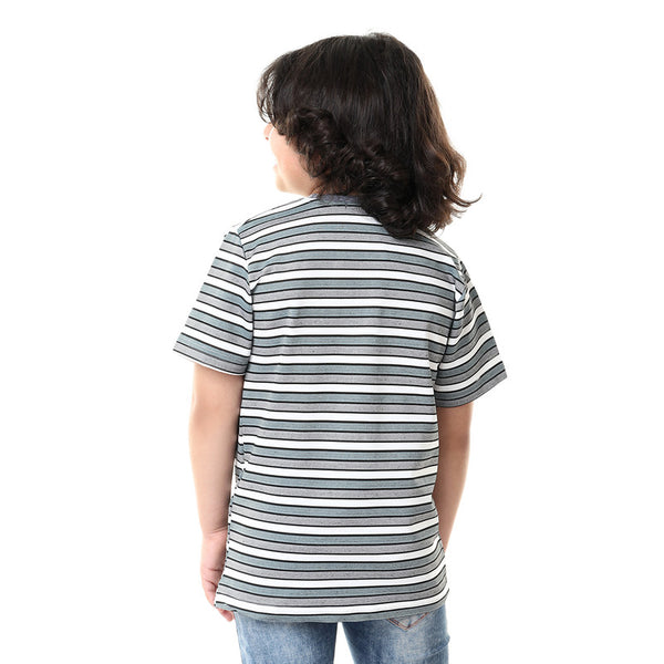 boys striped front stitched round neck t-shirt - grey