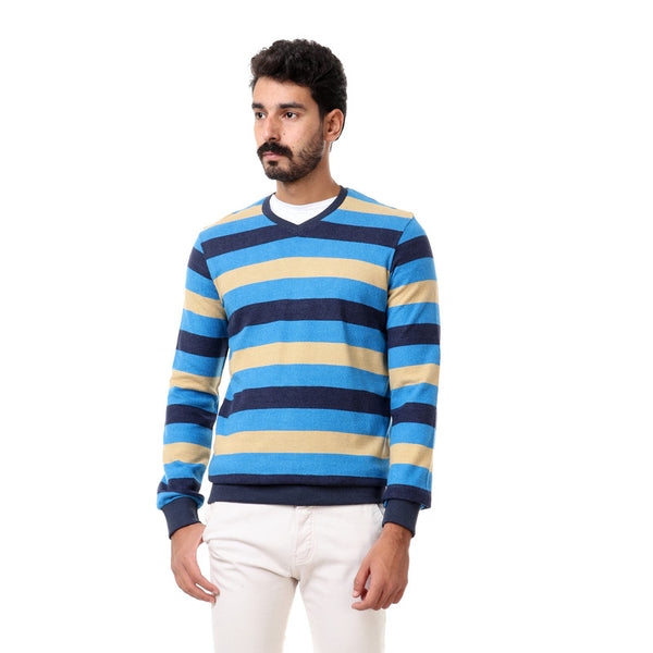 striped full sleeves sweater - blue - navy blue - dark yellow