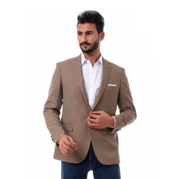 self patterned elegant slim fit blazer - brown - beige