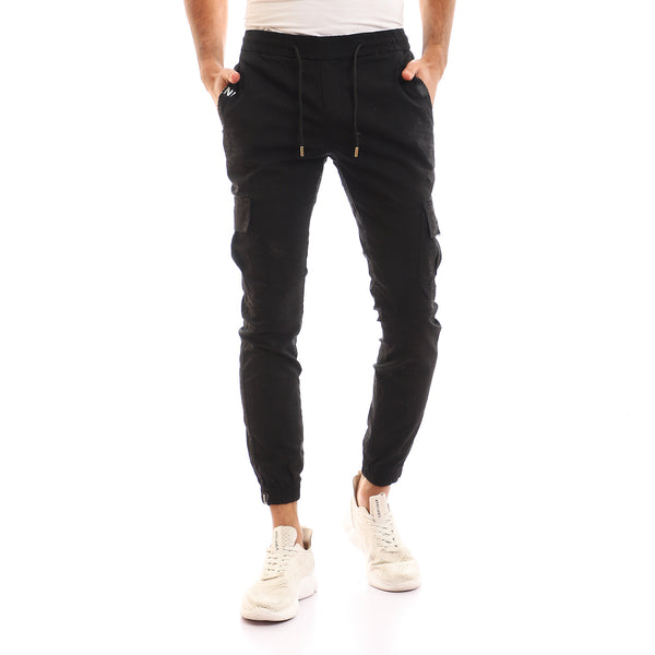 Side Pockets Comfy Gabardine Pants - Black
