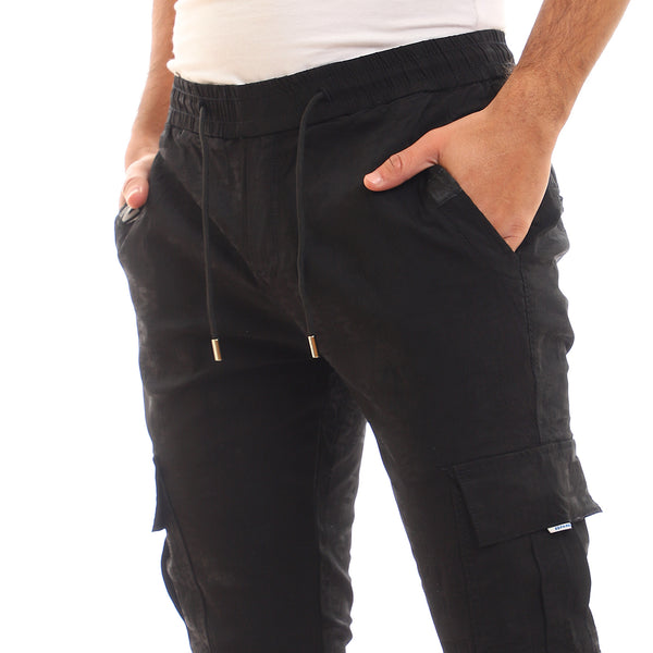 Side Pockets Comfy Gabardine Pants - Black