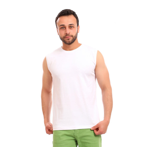 sleeveless cotton round collar tank top - white