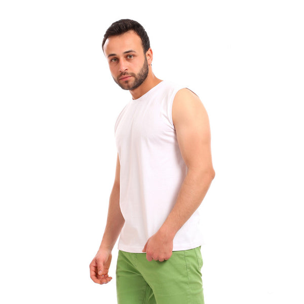 sleeveless cotton round collar tank top - white