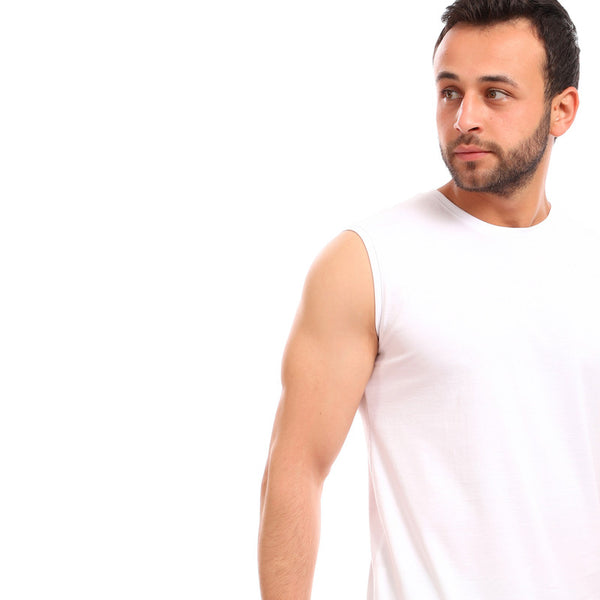 sleeveless cotton round collar tank top - white