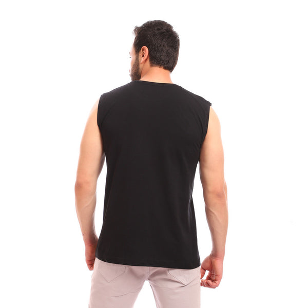 sleeveless cotton round collar tank top - black