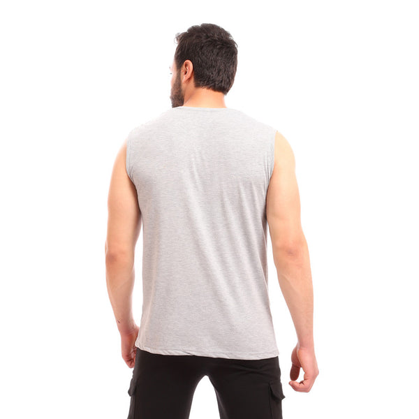 sleeveless cotton round collar tank top - heather light grey