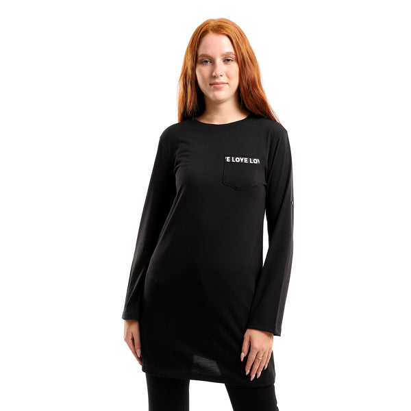 Round Neck Full Sleeves T-Shirt - Black