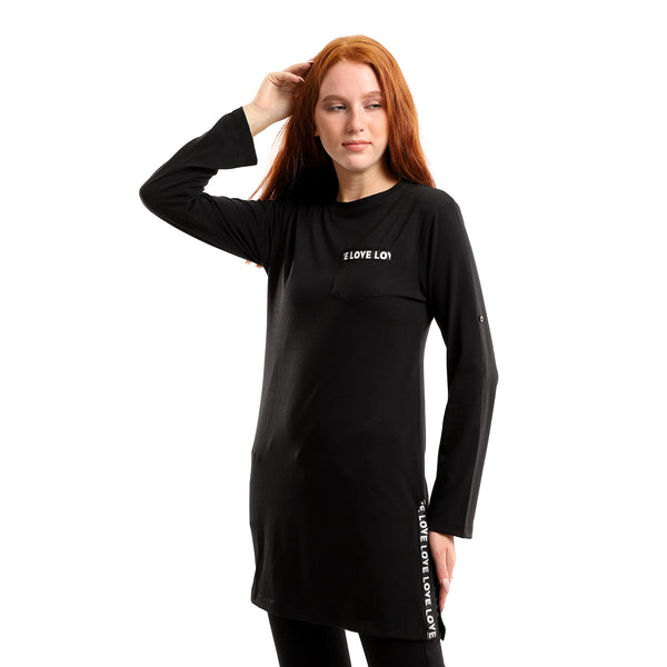 Round Neck Full Sleeves T-Shirt - Black