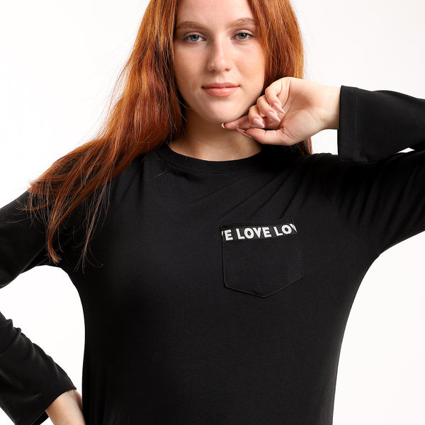Round Neck Full Sleeves T-Shirt - Black