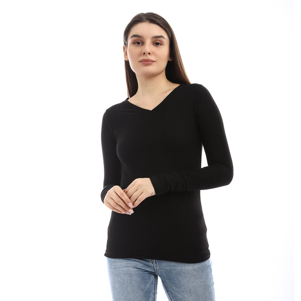 Ribbed Slip On Fashionable Top - Black