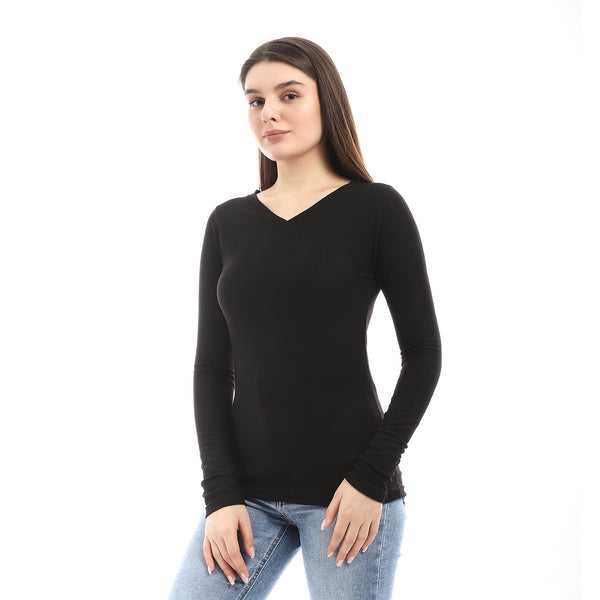 Ribbed Slip On Fashionable Top - Black