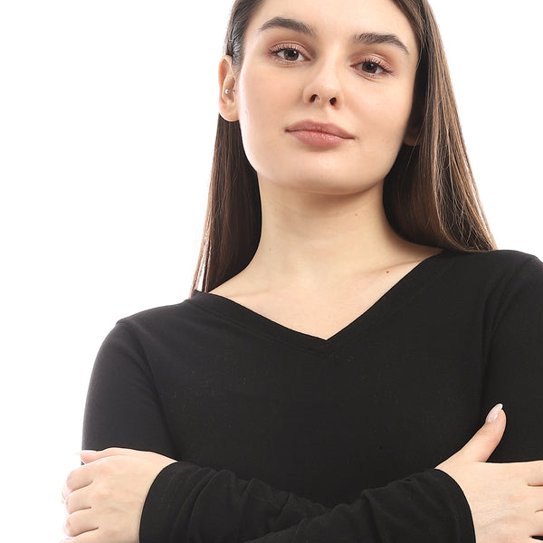 Ribbed Slip On Fashionable Top - Black