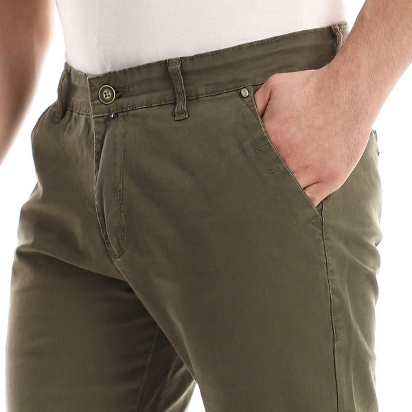 Plain Olive Gabardine Regular Fit Pants