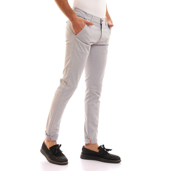 Solid Fly Zipper Button Cotton Pants - Light Grey