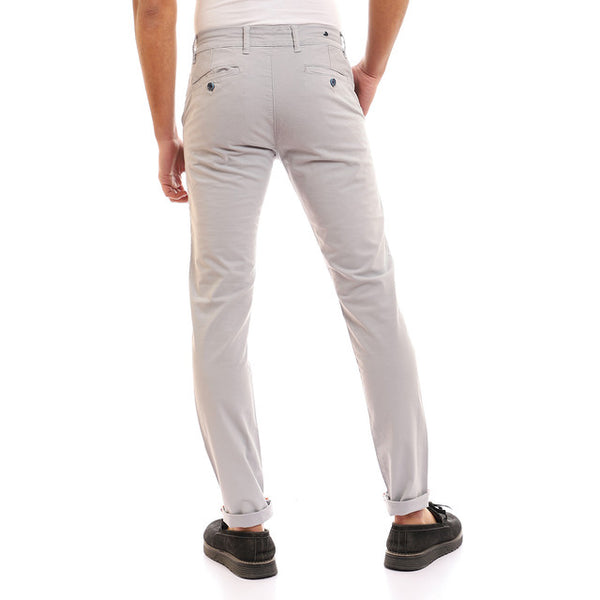 Solid Fly Zipper Button Cotton Pants - Light Grey