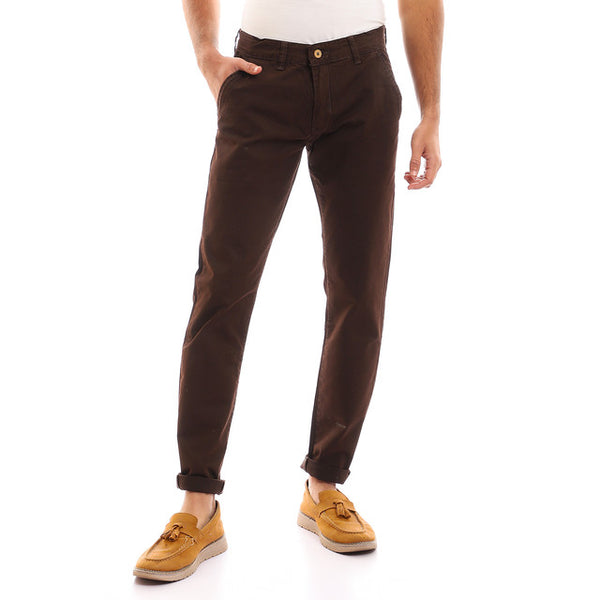Casual Solid Regular Fit Pants - Brown