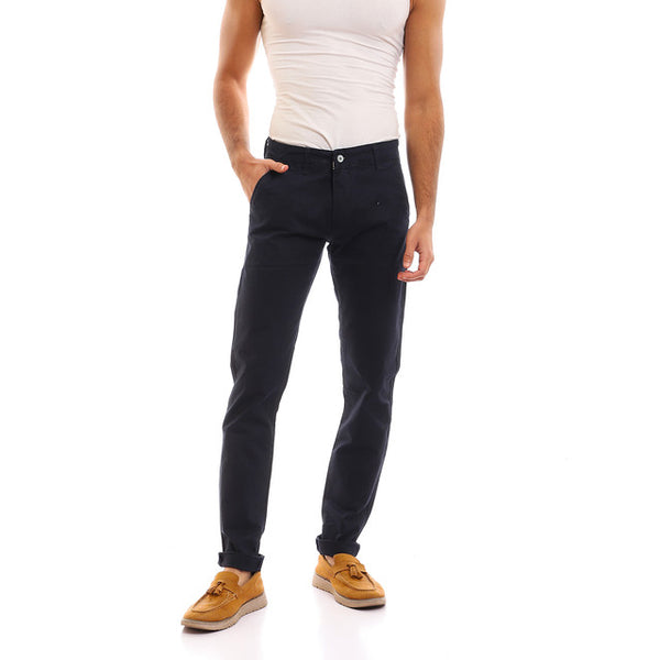 Casual Solid Regular Fit Pants - Navy Blue