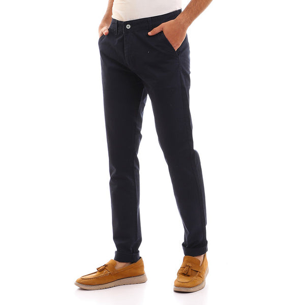 Casual Solid Regular Fit Pants - Navy Blue