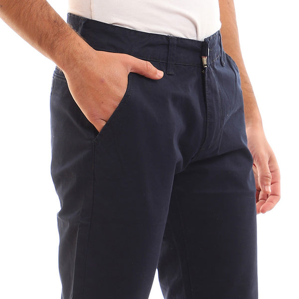 Casual Solid Regular Fit Pants - Navy Blue