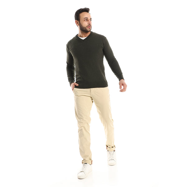 Light Beige Slash Pockets Casual Gabardine Pants