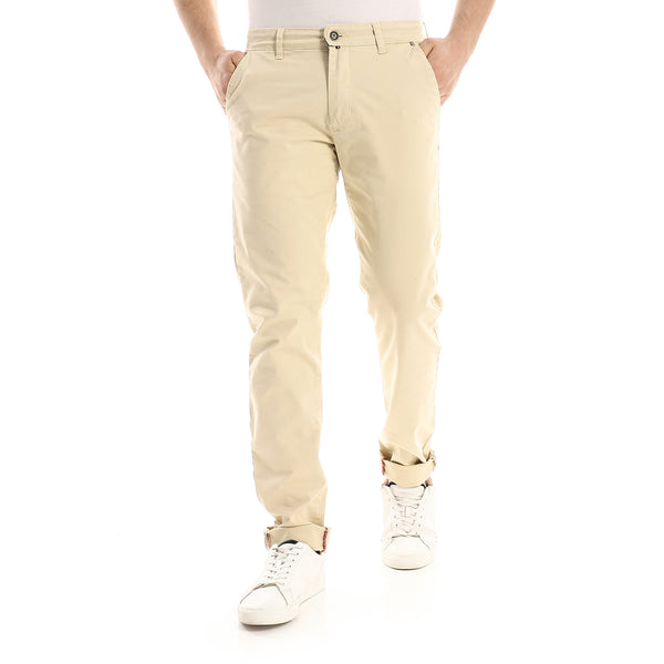 Light Beige Slash Pockets Casual Gabardine Pants