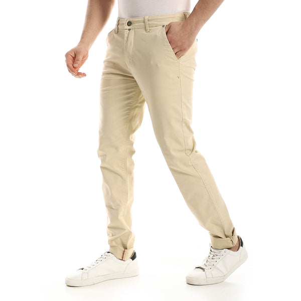 Light Beige Slash Pockets Casual Gabardine Pants