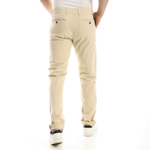 Light Beige Slash Pockets Casual Gabardine Pants