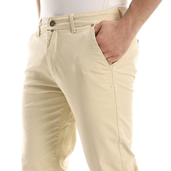 Light Beige Slash Pockets Casual Gabardine Pants