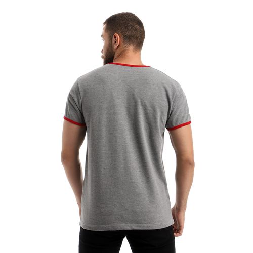 Open V-Neck Pique Slip On T-Shirt - Grey