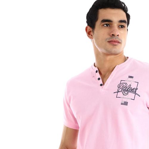 Side Embroidered Henely T-shirt - Rose