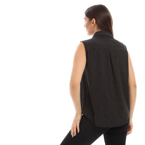 Sleeveless Tiny Dotts Pattern Shirt - Black