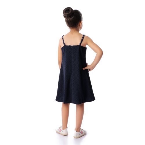 Girls Spaghetti Sleeves Dress With Pearls - Navy Blue