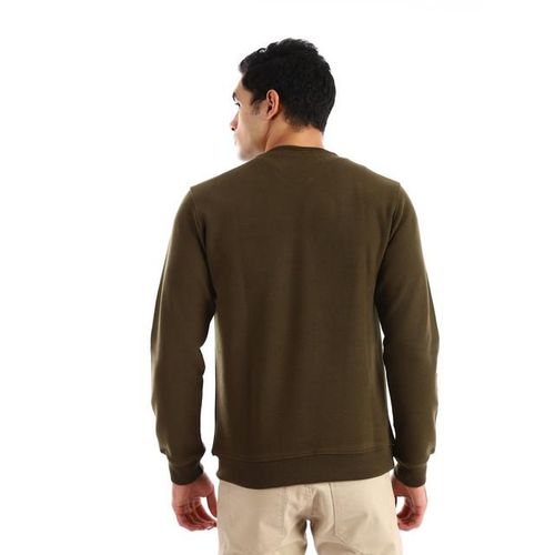 Basic V-neck Solid Sweatshirt - Olive