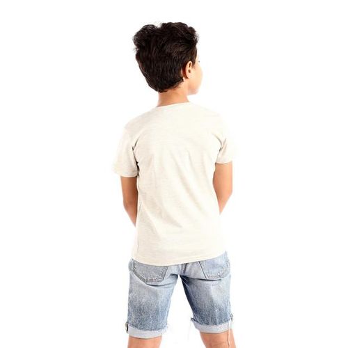 Boys Printed Slip On T-shirt - Heather Beige